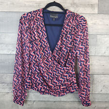 63 Phase Eight Dorathy Zig Zag Mesh Blouse Top UK 10 Blue Pink Faux Wrap LIVE 