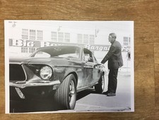Black/White Photo Print Of Steve McQueen With A Ford Mustang
