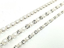 1M Diamante Rhinestone & Pearl Chain Trimming Jewellery Cakes Sew or Glue On