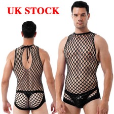 UK Men Fishnet Bodysuit Hollow Out Bodystockings Babydoll Nightwear Lingerie