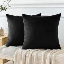 60cm x 60cm BLACK VELVET CUSHION COVERS x 2 - HIDDEN ZIP ON SIDE - VERY SOFT