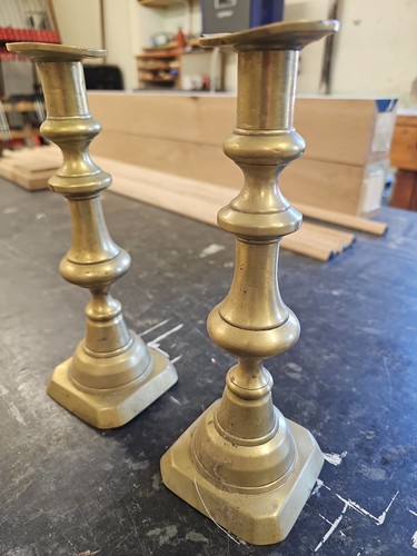 Pair brass candle sticks - brass, 9
