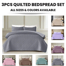 3PC Quilted Bedspread Set Embossed Comforter Reversible Bedding Throw All Sizes