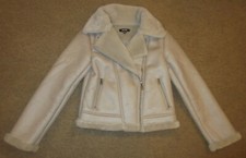 'MISSGUIDED' WOMEN'S FAUX LEATHER/FUR  AVIATOR JACKET BEIGE/CREAM 8