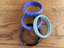 4, Vintage Plastic Bangles, 1 Black, 2 Medium Blue , 1 Light Blue Colour