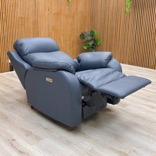 Furniture Village G Plan 'Kingsbury' Chair Blue Leather Power Recliner Headrest