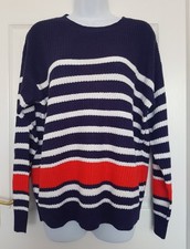 Studio - Ladies Navy Blue, White, Red Striped Knitted Jumper - Size 12 / 14