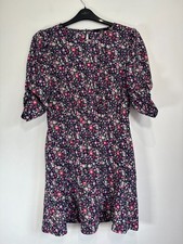 George Dress Size 14 Purple Floral Print Ditsy Short Puff Sleeve Mini