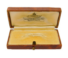 Edwardian Brown Tooled Leather Jewellery Brooch Box Antique c1910