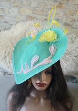 Large Light Green Heart Shaped Fascinator With Pale Pink & Yellow Embellishment