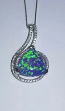 925 STERLING SILVER LAB CREATED OPAL BLUE SAPPHIRE TANZANITE NECKLACE PENDANT