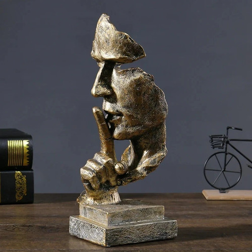 Gold silence face sculpture - gold,