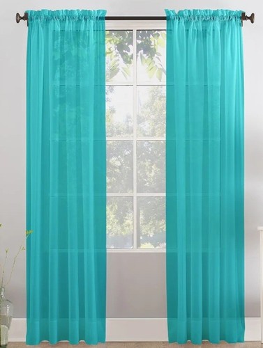 Teal blue slotted voile - blue,