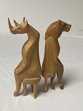 Pair Hand Carved Wooden Animal