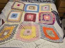 Hand Knitted Retro Wool Crochet Grannie Blanket