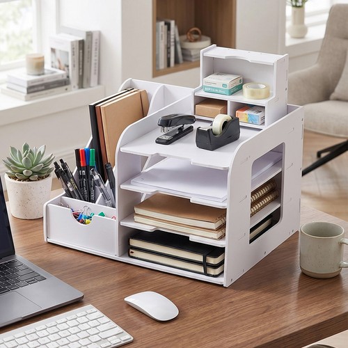Wooden office desk organiser - office,