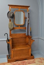 Edwardian Mirrored Oak Coat Hall Stand