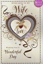 Large WIFE Birthday Card  30cm x 20cm Special 8 Pages Lovely Words Glitter & Bow