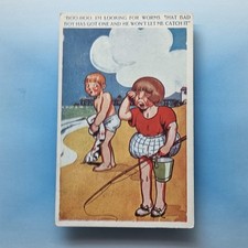 Comic Postcard C1925 Fishing Beach Worms Child Cry Rod Pier