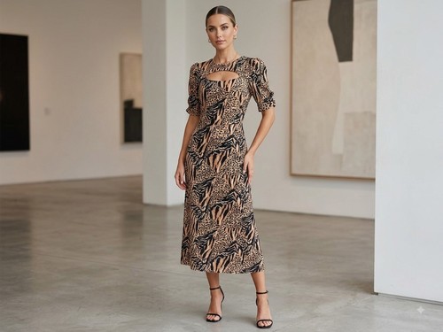 Next midi dress black brown - dress,