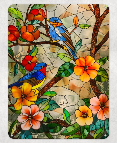 Birds flowers stained glass - birds,