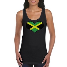 Jamaica Love Heart Flag Girls Women's Ladies Tank Top Vest T Shirt Black