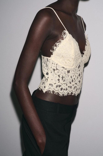 Zara cream lace crop top - cream,