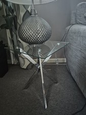 Clear Glass Square Small Table Sofa Coffee Side End Chrome Spiral Cross Legs