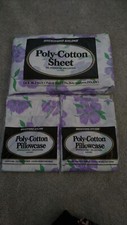 VTG 1970'S BRENTFORD NYLONS WHITE&LILAC FLORAL FLAT SHEET 90 X 104"&2 P.CASES