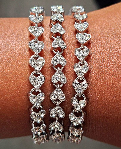 Silver tone heart crystal - tone,