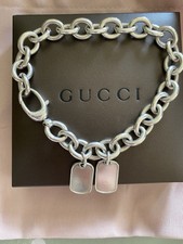 Vintage Gucci Silver dog Tag Chain Bracelet