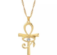Egyptian Eye of Horus / Ra Amulet Pendant Cross Gold Plated Chain Necklace Gift