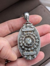 Large Victorian Paste Stone Floral Silver Locket Pendant