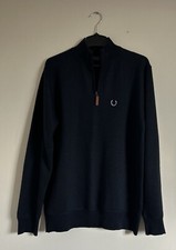 D Project Mens Navy Blue Knit Jumper Top Size L Long Sleeve Zip Neck Worn Twice