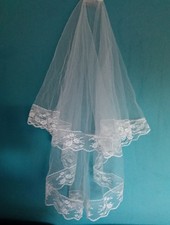 Ivory wedding veil 2 tier fingertip length lace edge V608