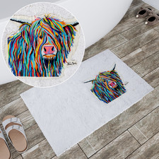 Croydex Steven Brown Bath Mat 'Angus McCoo' Highland Cow Soft Cotton 80 x 50cm