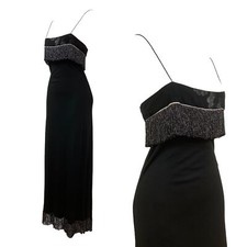 Vtg Vintage 1970s 70s Early Janice Wainwright Black Metallic Fringe Maxi Gown