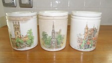SET3 EARLY FRANK COOPER'S OXFORD MARMALADE STONEWARE LIDS STORAGE POTS.