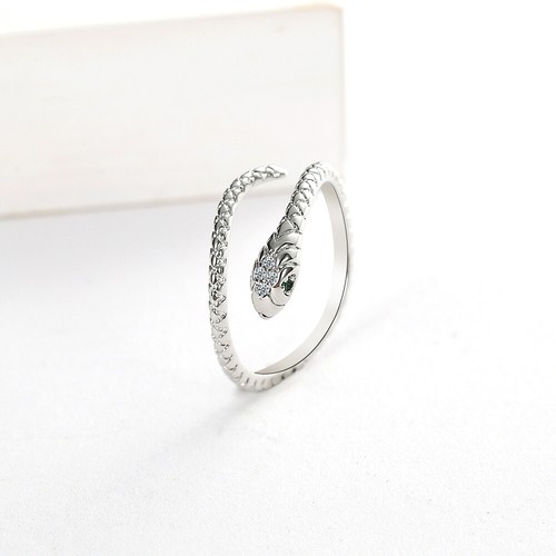 Silver snake adjustable ring - silver,