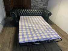 CHESTERFIELD THREE SEATER SOFA BED IN ANTIQUE GREEN LEATHER VERY RARE ITEM