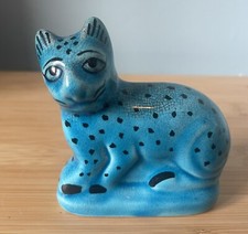 Vintage British Museum Pottery BMPL Blue Cat Leopard Figurine