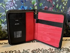 Vintage Black Real Leather Stationary Wallet Case Made In England. Stamp Storage