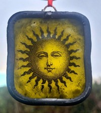 Stained Glass Sun suncatcher yellow painted leaded hanging piece