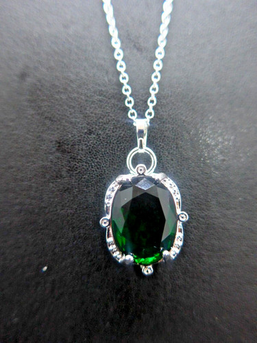 Silver necklace green - necklace, gem