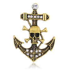Art Deco Style Vintage Enamel Crystal Skull Head Anchor Brooch Badge Pin Gift