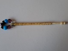 ANTIQUE BONE LACE BOBBIN SPOT INSCRIBED NAME ... SUSANNAH BARRY?, WITH SPANGLES