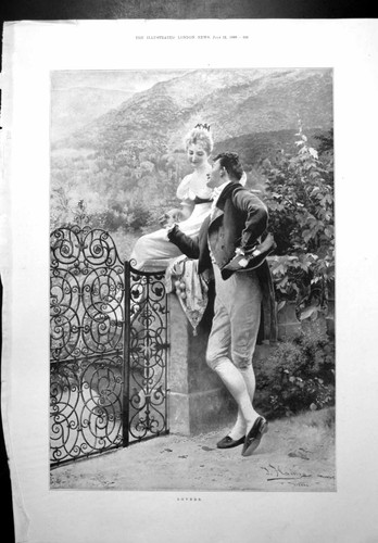 Antique old print - old, lovers
