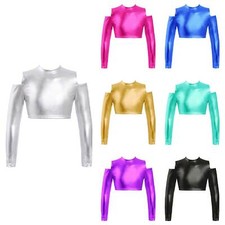 Kids Girls Shiny Metallic Crop