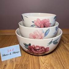 Martha Stewart Pink Roses Ceramic Set Of 3 Nesting/Mixing Bowls Near Mint!