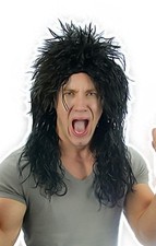 Mens Black 80's Alice Hard Rocker Heavy Metal Kiss Punk Wig Fancy Dress Costume